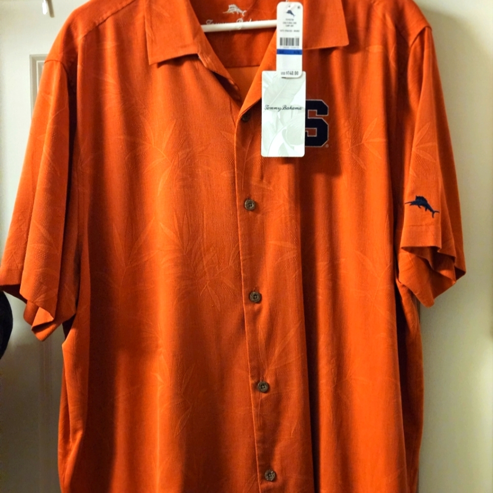 Tommy Bahama 100% Silk SS Button Down Mens XL Orange Shirt NWT